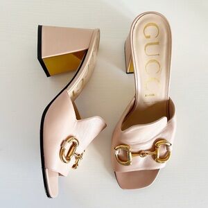 Gucci Baby Bit Pink Leather Horsebit Block Heel Mules Size EU 39
